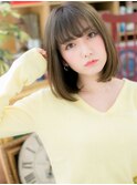 グレーベージュシースルーバング前下がりボブc6戸頭20代30代40代