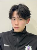 韓国風センターパートシースルーバングメンズ透明感カラー