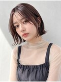 船橋チェリーブラウン艶カラー外ハネボブ顔周りレイヤースタイル
