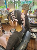 大好きな推し色のリボンの編み込み