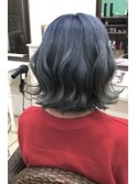 ハイトーン/ブルーブラック/透明感/ウェーブ巻き/グレーパール