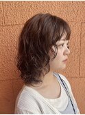 レイヤーパーマ ラフウェーブ マロンブラウン スタイリング簡単