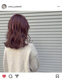 セミロング×くすみピンク×細かめハイライト