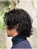 MEN’S HAIR/ブルーブラック/フェザーパーマ/ハイライト