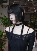 ボブ黒髪前髪カット小顔韓国ヘア_F1153
