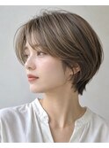 大人ショート　白髪ぼかし　脱白髪染めハイライト　40代50代60代