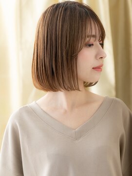 カバーヘア ブリス 上尾西口店(COVER HAIR bliss) シースルーバングミルクティーブロンド前下がりボブ20代30代324Z
