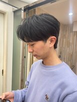メンズカットハイライトマッシュパーマウルフアッシュブラック