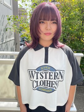 ツイギー 宮西店(TWiGGY) ピンクパープルカラー×ミディアムウルフ