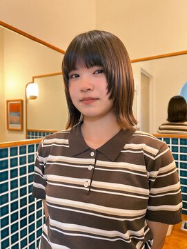 ニュイ(NUIT) 暗髪ミルクティーベージュカラー顔まわり姫カットレイヤーボブ