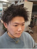 アップバング×ツイストスパイラルパーマ