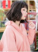 黒髪グレージュカラー前下がりボブくせ毛風c5志木20代30代40代