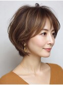 大人ショート 白髪ぼかし 白髪染め ハイライト 40代50代60代