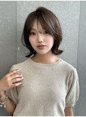 ラテグレージュ顔周りレイヤーボブ韓国巻き結べるレイヤーカット