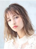 大人かわいい前髪セシルカットココアブラウンフリンジウェーブ