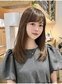 ロングレイヤーぱっつん前髪髪質改善アッシュベージュRI-12