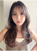 セミディ似合わせカット斜めバングデジタルパーマくびれヘア