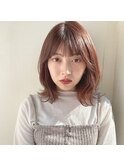 シースルーバングショコラピンクボブ/似合わせカット/くびれヘア