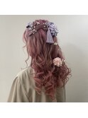 編み込みハーフアップ