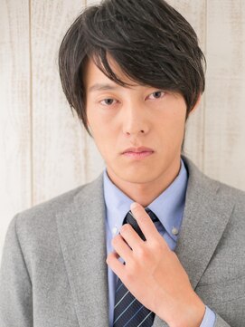 メンズヘア ビーセカンド 草加店(MENS HAIR B-2) ダークブラウン斜めバング清潔感スーツ髪型メンズショートa1草加