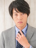 メンズヘア ビーセカンド 草加店(MENS HAIR B-2) ダークブラウン斜めバング清潔感スーツ髪型メンズショートa1草加