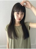 ぱっつん前髪/前髪ぱっつん/ロングレイヤー/地毛風縮毛矯正