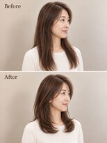 aptas 青山/表参道 白髪染め/白髪ぼかしハイライト/ボリュームアップエクステ&nbsp;40代の大人長めミディアム｜表参道・青山