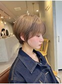 大人可愛い20代30代40代丸みショートボブ/ブリーチ/ハイライト