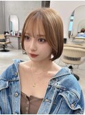 顔周りレイヤーカット小顔ボブ/ブリーチなし透明感カラー/池袋