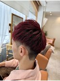 マッシュカット×チェリーレッドカラー