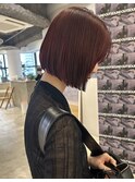 【ボルドーレッド×切りっぱなしボブ 】ブリーチなし赤/赤/赤紫