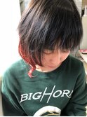 毛先ブリーチレッド系カラーふんわりボブスタイル20代30代