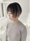 前下がりショートボブ&インナーカラーラベンダーベージュ＊