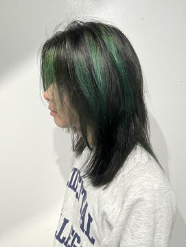 スー 渋谷(suu) メンズロングハイライトグリーンカラーハイライトカラー学割渋谷