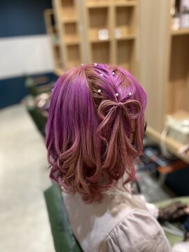 ヘアサロンアンドヘアメイクディー(hair salon hair make D) 仙台D ヘアセット ヘアアレンジ リボンハーフツイン