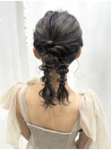 ミディアムツイン編み下ろし/結婚式お呼ばれヘア/参列ヘア
