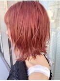 【宮本大輔】切りっぱなしボブ 大人小顔 レッド ブリーチ 透け感
