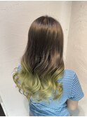 人気オリーブグリーングラデーション☆セミロング