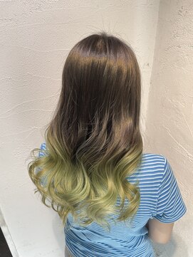 アジールヘア 池袋東口店(agir hair) 人気オリーブグリーングラデーション☆セミロング