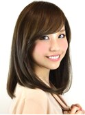 栗色マロンブラウン潤いしなやかツヤ内巻きストレートミディアム