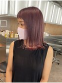 【cres奈佳子】カシスピンクブラウン×切りっぱなしミディ
