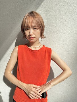 ノク 渋谷(nok) ショートボブ外ハネ_前髪マチルダボブピンクベージュ