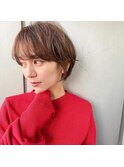 20代30代大人可愛い斜めバング/ストレートボブ/シルキーベージュ