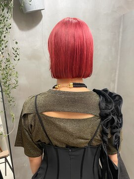 テトヘアー(teto hair) 切りっぱなしボブ　オレンジカラー　レッドカラーチェリーレッド