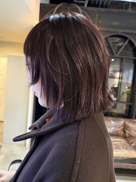 ノラ ヘアーサロン(NORA HAIR SALON) ミニボブ切りっぱなしボルドーカラー暖色ダークパープルカラー