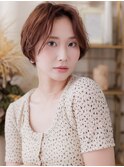 ピンクブラウンブリーチなしかきあげマッシュウルフパーマ30代a