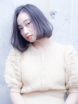 メノン 茨木店(Menon) ネイビーカラー×小顔センターパートボブ×黒髪