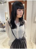 【松本咲花】ロングウルフレイヤーカット黒髪ぱっつんワイド