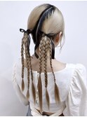 ヘアメ　韓国ヘア　三つ編みアレンジ