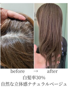クシェルヘア(kuschel hair) 【5０代白髪率30％】白髪を活かした透明感ベージュ